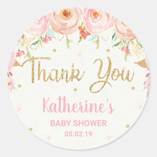 Pink Floral Baby Shower Baby Girl Thank You Favors Classic Round ...