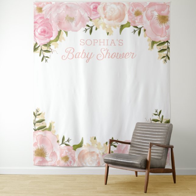 Pink Floral Baby Shower Backdrop Photo Prop (In Situ)
