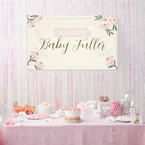 Pink Floral Baby Shower Banner