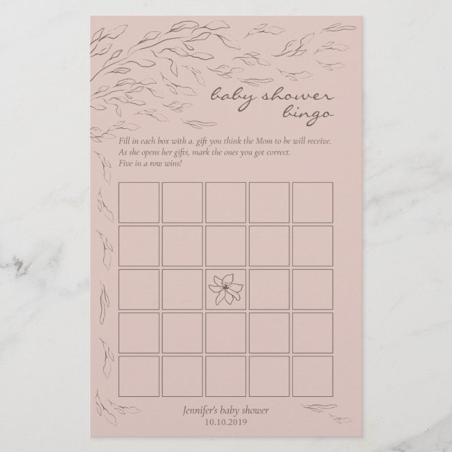 Pink Floral Baby Shower Bingo Game