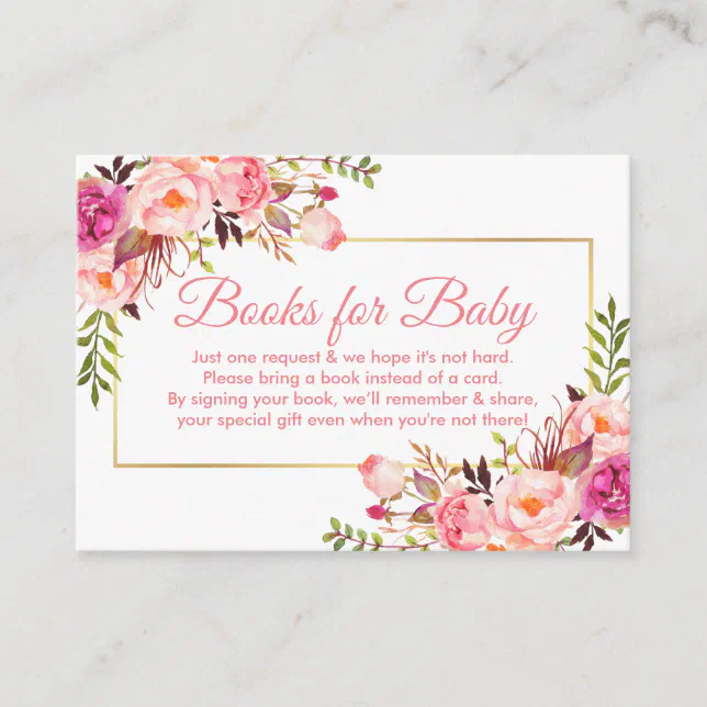 Pink Floral Baby Shower Books for Baby Card | Zazzle