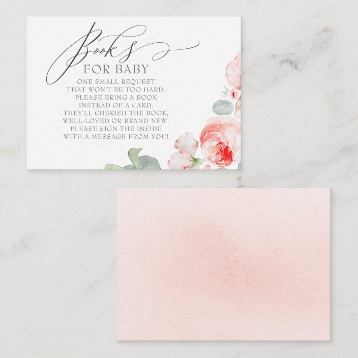 Pink Floral Baby Shower Books For Baby Enclosure Card | Zazzle