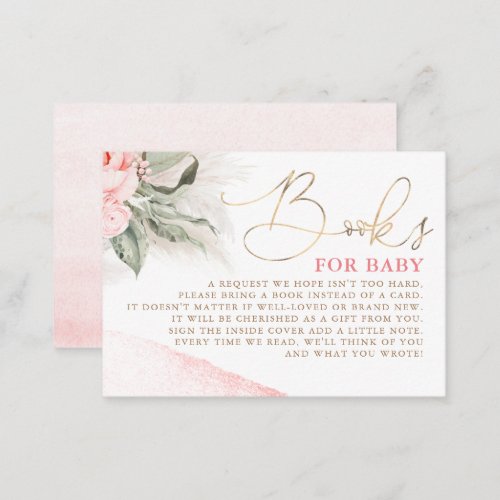 Pink Floral Baby Shower Books For Baby Enclosure Card