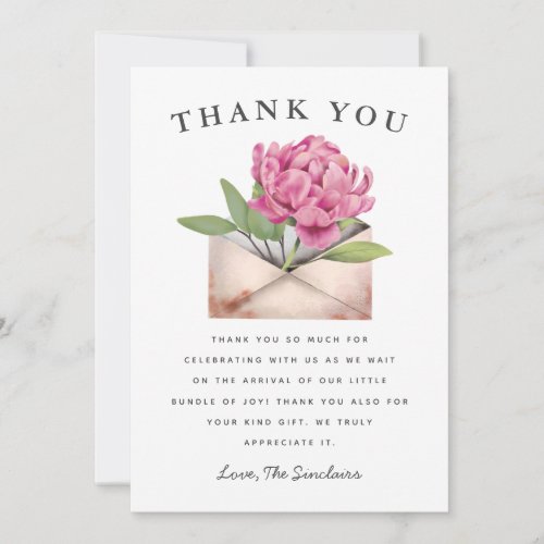 Pink Floral Baby Shower by Mail Quarantine Thank You Card
