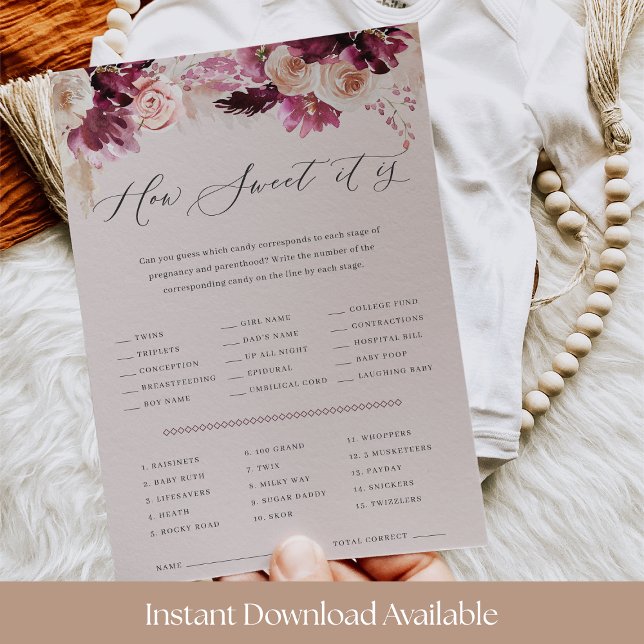 Pink Floral Baby Shower Candy Guessing Game Card (Creator Uploaded)