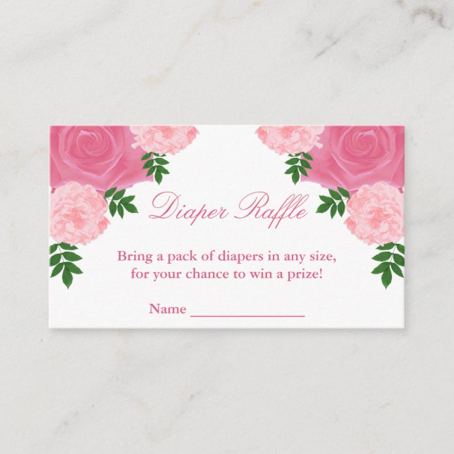 Pink Floral Baby Shower Diaper Raffle Enclosure Card (Front)