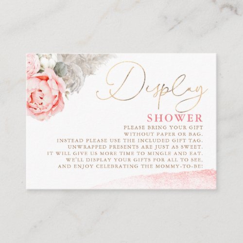 Pink Floral Baby Shower _ Display Shower Enclosure Card