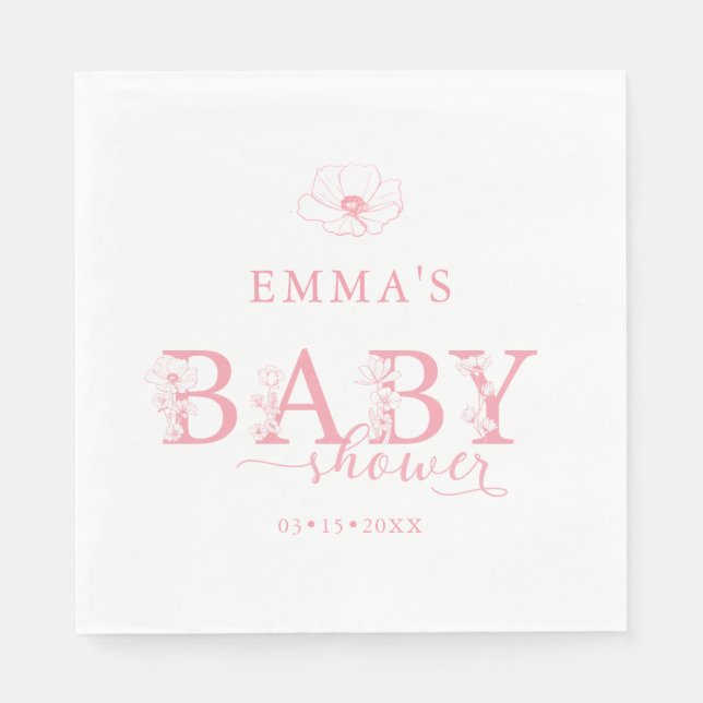 Pink Floral Baby Shower | Elegant Wildflower Napkins (Front)
