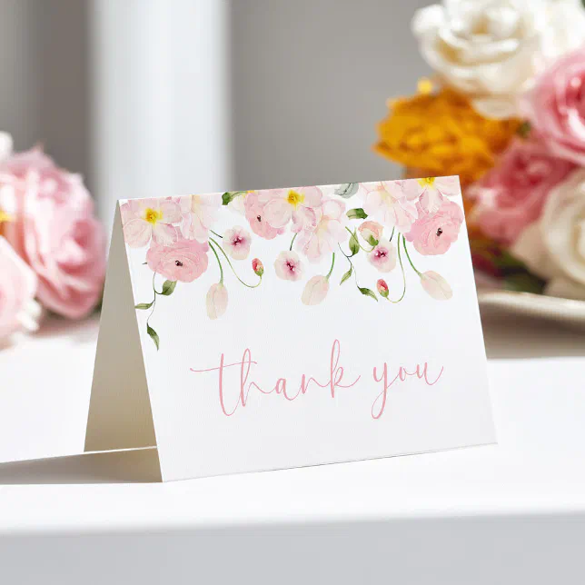 Pink Floral Baby Shower Folded Thank You Card | Zazzle
