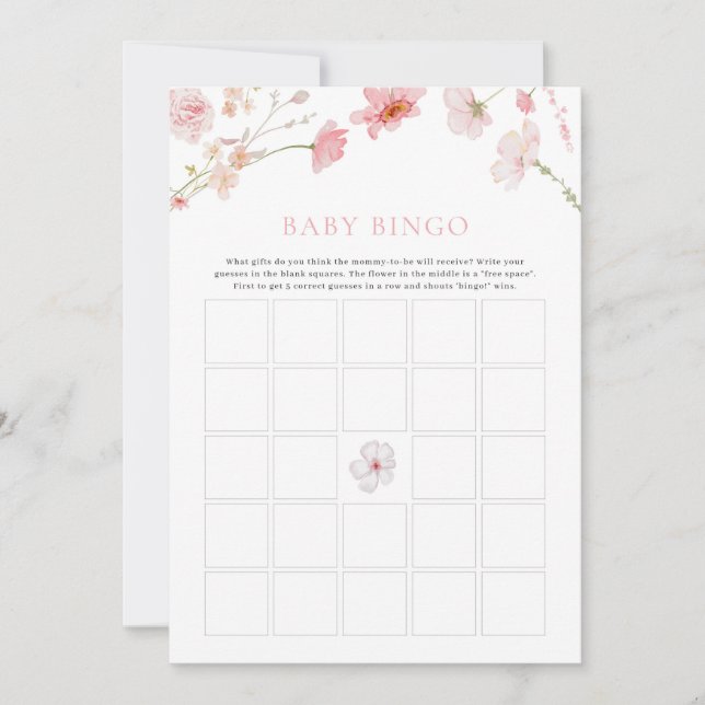 Pink Floral Baby Shower Game Baby Bingo Game (Front)