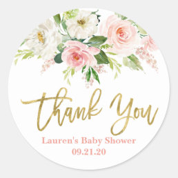 Pink Floral baby shower girl Classic Round Sticker