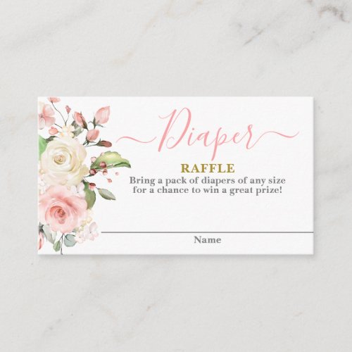 Pink Floral baby shower girl Diaper Raffle Card