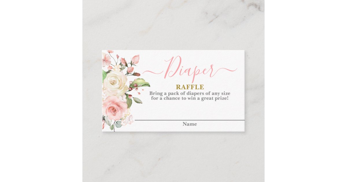Pink Floral baby shower girl Diaper Raffle Card | Zazzle