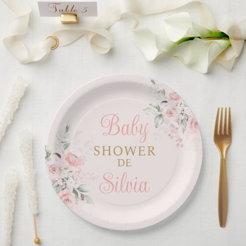 Pink Floral Baby Shower Girl Paper Plates