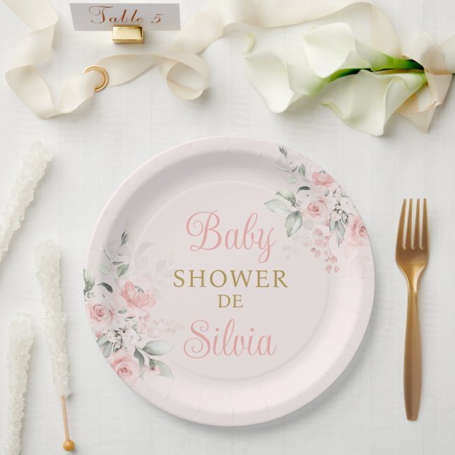 Pink Floral Baby Shower Girl Paper Plates (Wedding)