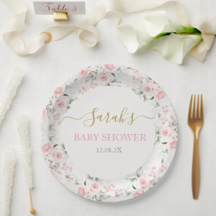 Pink floral Baby Shower Girl Paper Plates