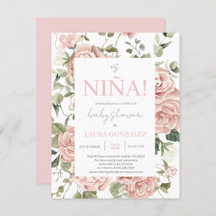 Pink Floral Baby Shower Girl Spanish Invitation