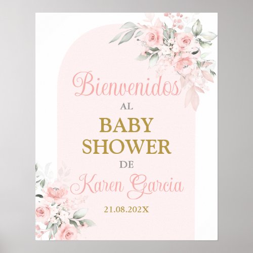 Pink Floral Baby Shower Girl Spanish Welcome Sign