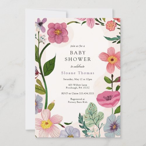 Pink Floral Baby Shower Invitation