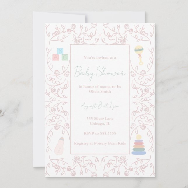 Pink Floral Baby Shower Invitation (Front)