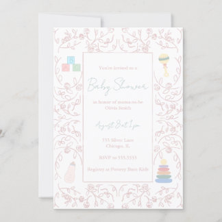 Pink Floral Baby Shower Invitation