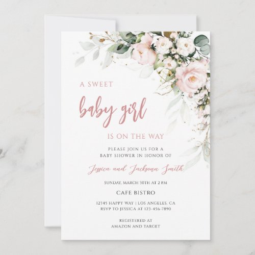 Pink Floral Baby Shower Invitation