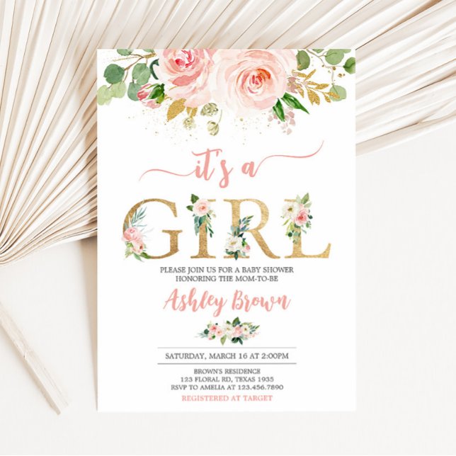 Pink Floral Baby Shower Invitation (A Sweet Baby Girl Baby Shower Invitation)