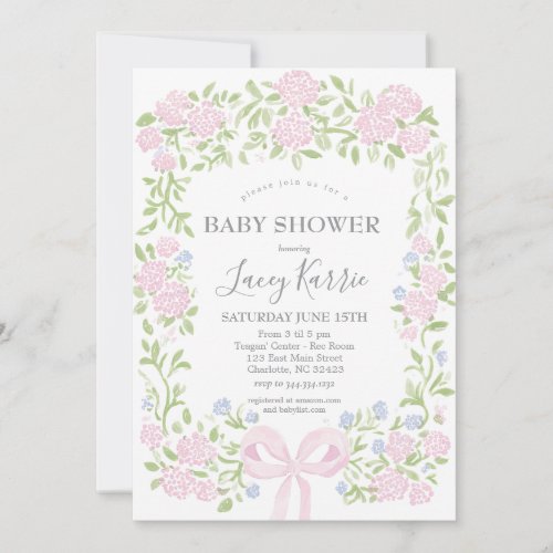Pink Floral Baby Shower Invitation, 