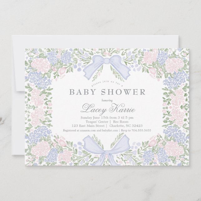 Pink Floral Baby Shower Invitation,  Invitation (Front)