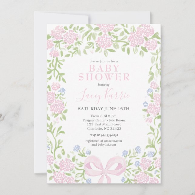 Pink Floral Baby Shower Invitation,  Invitation (Front)
