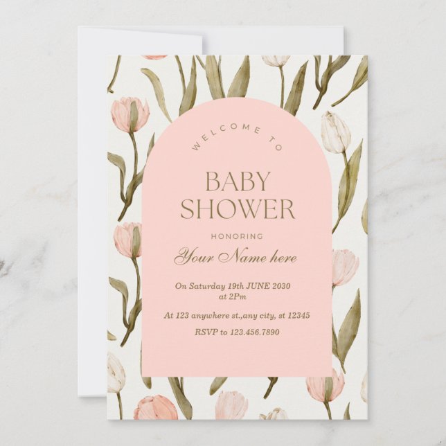 Pink Floral Baby Shower Invitations Girl (Front)