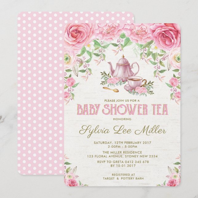 Pink Floral Baby Shower Kitchen Tea Party Invite (Front/Back)