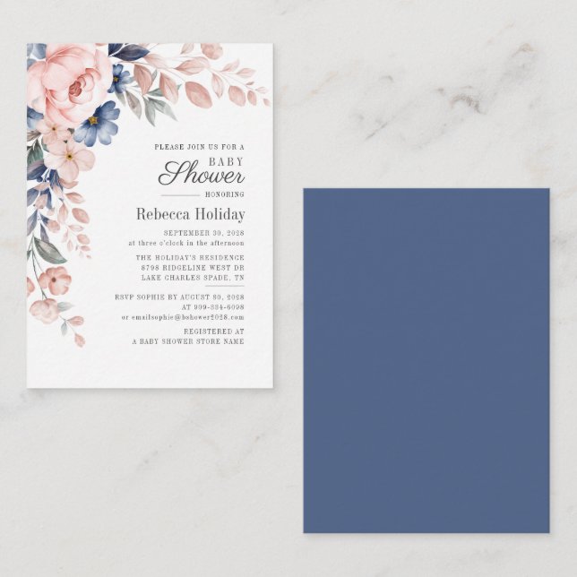 Pink Floral Baby Shower Modern Bloom Note Card (Front/Back)