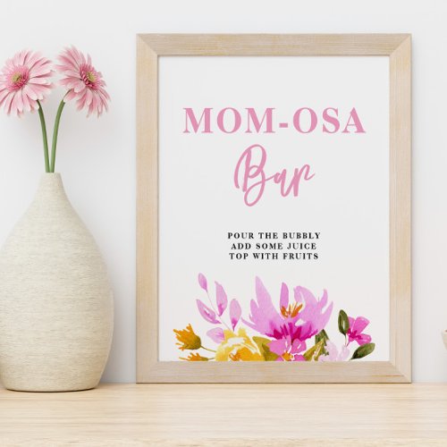 Pink Floral Baby Shower Mom_osa Bar Poster