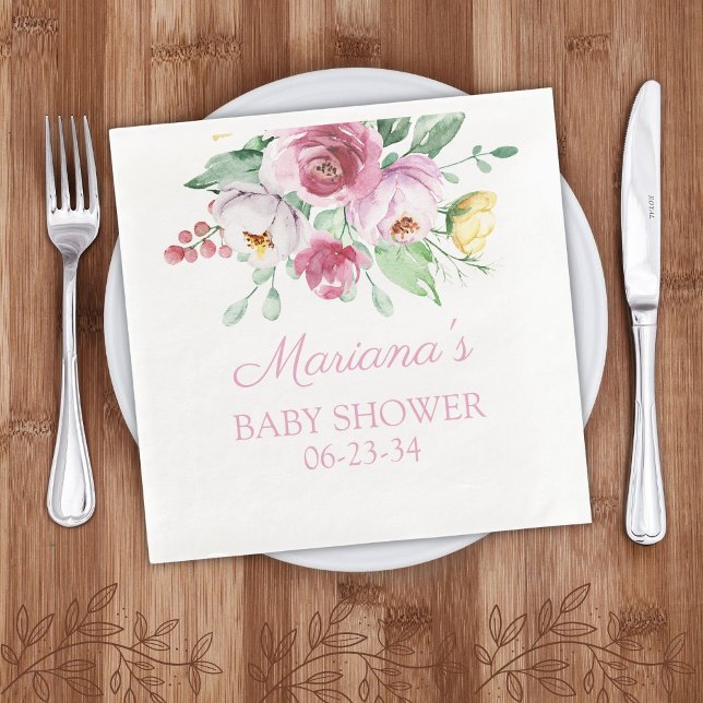 Pink Floral Baby Shower Paper Dinner Napkins (Creator Uploaded)