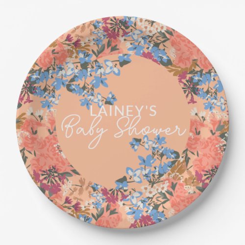 Pink Floral Baby Shower Paper Plate