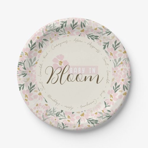 Pink Floral Baby Shower Paper Plate