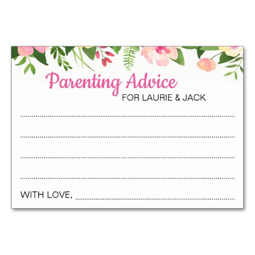 Pink Floral Baby Shower Parenting Advice Cards