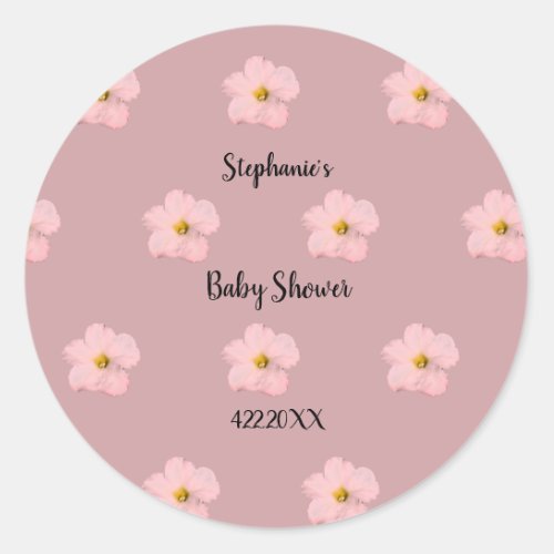 Pink Floral Baby Shower Petunia Pattern Artsy 2024 Classic Round Sticker