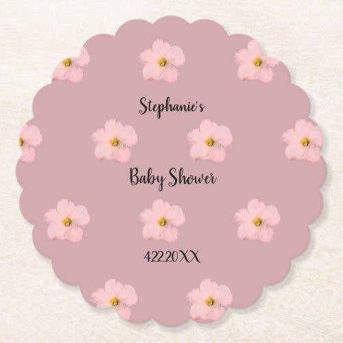 Pink Floral Baby Shower Petunia Pattern Artsy 2024 Paper Coaster