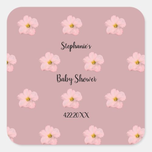 Pink Floral Baby Shower Petunia Pattern Artsy 2024 Square Sticker