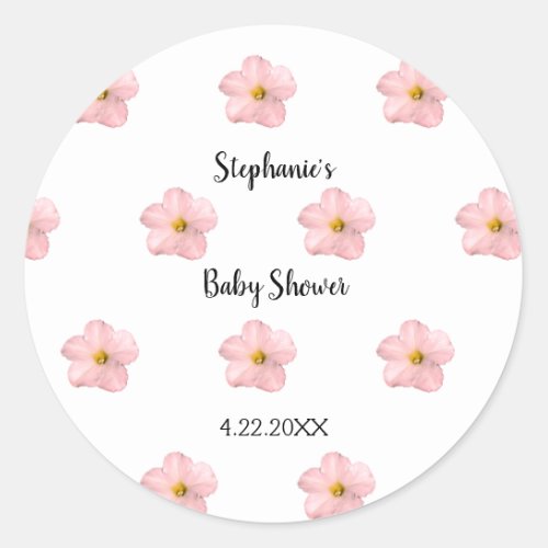 Pink Floral Baby Shower Petunia Pattern Artsy Cute Classic Round Sticker