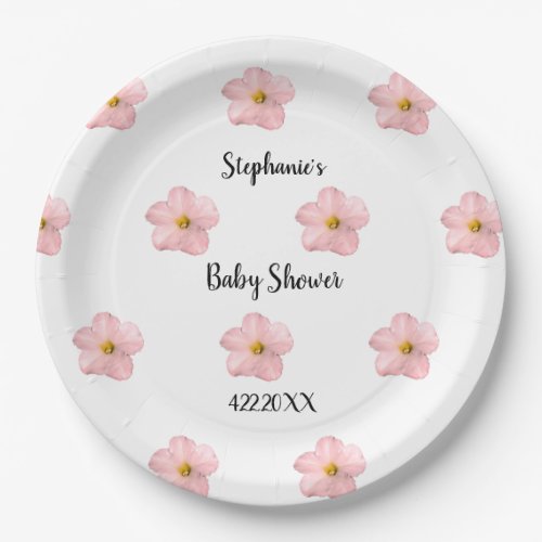 Pink Floral Baby Shower Petunia Pattern Artsy Cute Paper Plates