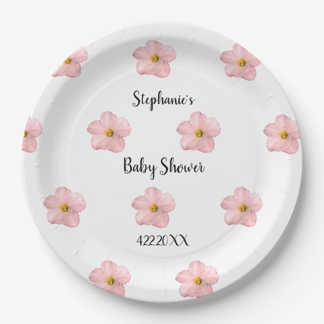 Pink Floral Baby Shower Petunia Pattern Artsy Cute Paper Plates (Front)