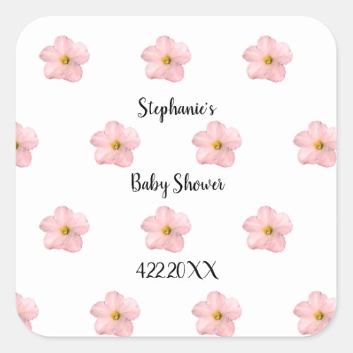 Pink Floral Baby Shower Petunia Pattern Artsy Cute Square Sticker