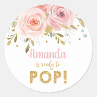 Pink Floral Baby Shower She's Ready to Pop Favor Classic Round Sticker