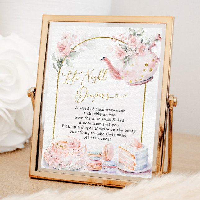 Pink Floral Baby Shower Tea Late Night Diaper Poster (Creator Uploaded)