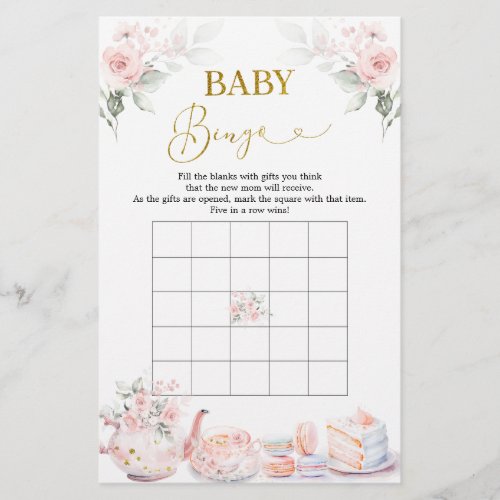 Pink Floral Baby Shower Tea Party Baby Bingo Game
