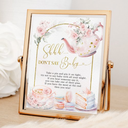Pink Floral Baby Shower Tea Party Dont Say Baby Poster