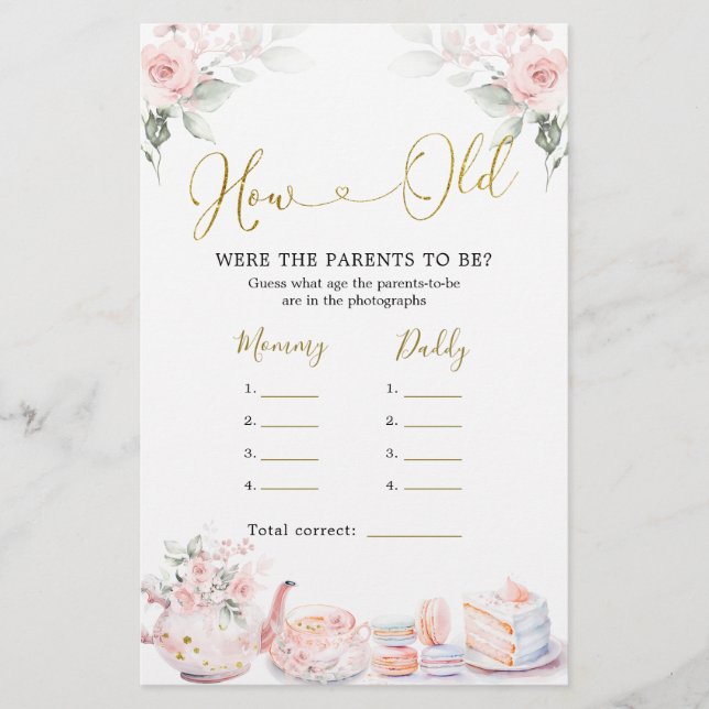 Pink Floral Baby Shower Tea Party How Old Parents (Front)